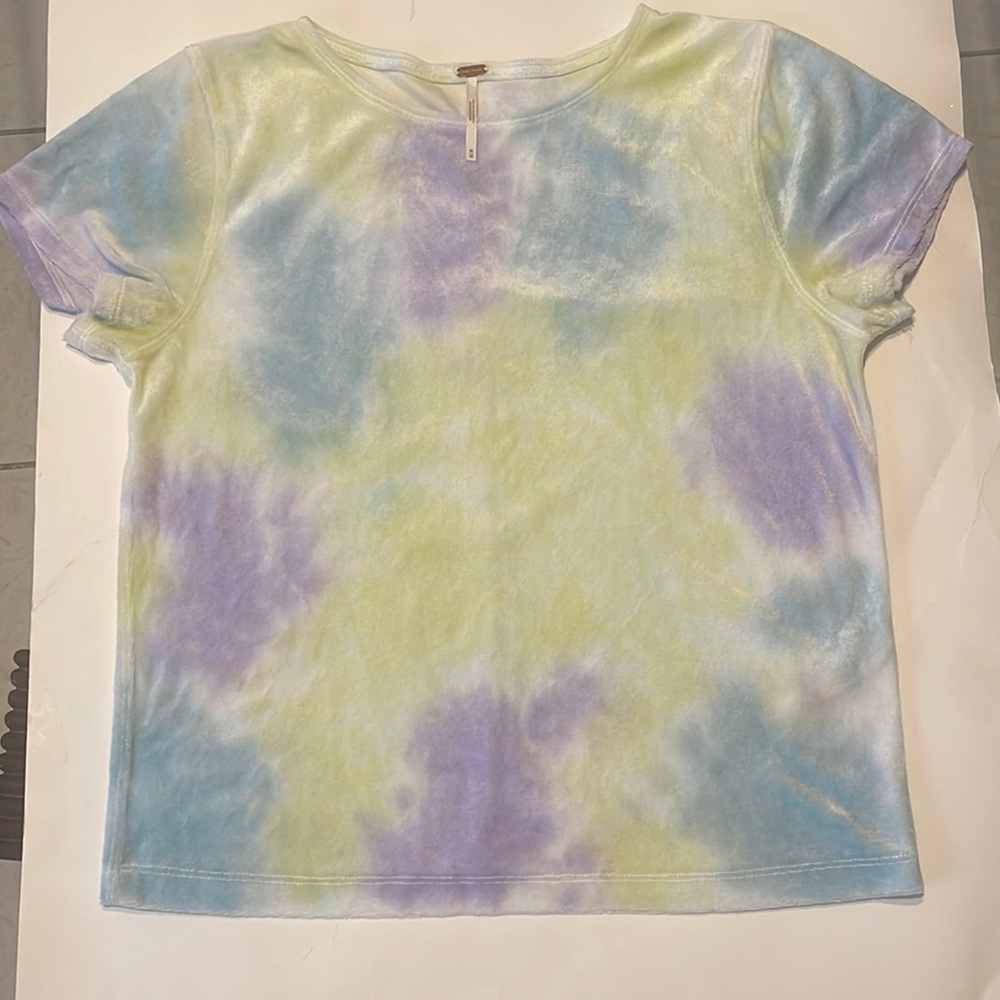 Free People Top Womens Size M,  Bright Eyes Tie Dye Velvet Short Sleeve Tee